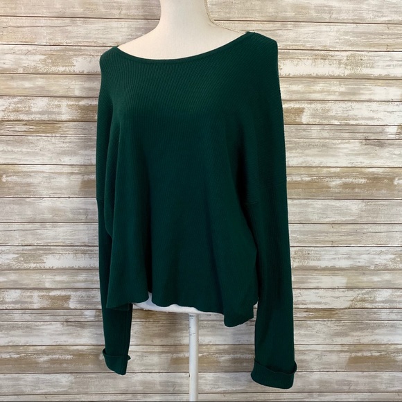 Plus Forest Green Ribbed Dolman Sleeve Sweater - Picture 11 of 12